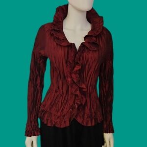 SERENADE NY 1990s Metallic Satin Crinkle Jabot Disco Goth Castlecore Shirt